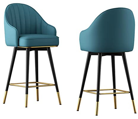 Moderne verstellbare drehbare Barstools Set mit 2 PU-Leder Küchenarbeitsplatte Höhe Hocker für Pub Bistro 75 cm Blau Hoch