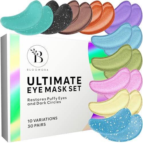 BLOOMORA Patch Yeux Anti Cernes - Boîte de variétés (30 paires), Masque Yeux pour l'hydratation, Anti Poche Sous Les Yeux et Patch Anti Cernes Yeux, Patchs Pour les yeux, Eye Mask Set