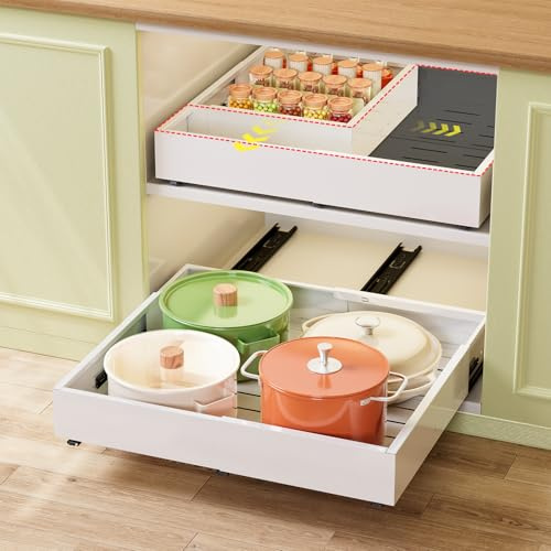 Dayacoco 4 Richtungen Ausziehbare Schublade mit Schraub/Klebemontage | Teleskopschublade Slide Out Schrank Organizer, Erstellbare Breite 28.9–49cm & Tiefe 42.4–57.9cm für Küche Pantry Organisation