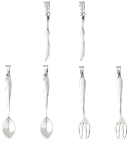 Clotiry 6Pcs 3 Styles Stainless Steel Tableware Charms Spoon Knife Fork Charms for DIY Jewellery Making Necklace Bracelet Earring