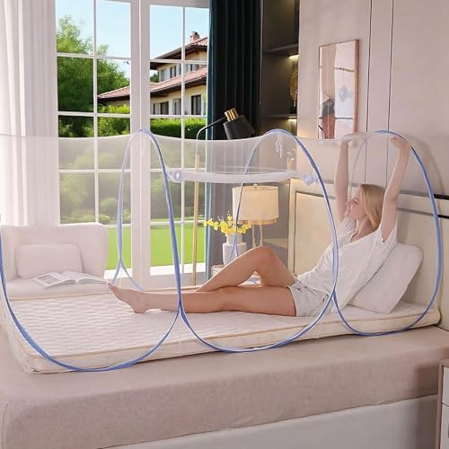 Moskitonetz Pop Up, 190 x 90 x 90cm Faltbares Moskitonetz Bett, Mosquito Netz Bett, Mückenschutz Feldbett Outdoor, Mückenschutz Netz Zelt Für Outdoor Camping Reise Schlafsaal Schulbeginn Home (Blau)
