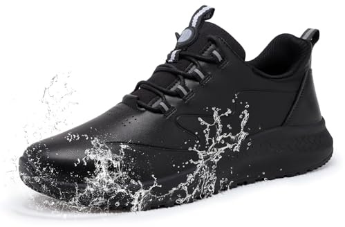 Delobi rutschfeste Arbeitsschuhe Herren Küchenschuhe mit Sicherheits Antirutschsohle Leicht wasserdicht Ideal für Gastronomie Küche Pflege Gartenarbeit OhneStahlkappe Schwarz 43