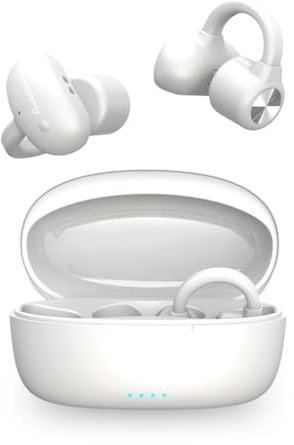 Cuffie wireless a conduzione ossea, Open-Ear Bluetooth 5.3, autonomia di riproduzione di 30 ore e impermeabilità IPX5, comode da fissare all'orecchio per corsa, ciclismo e lavoro in ufficio (Bianco)