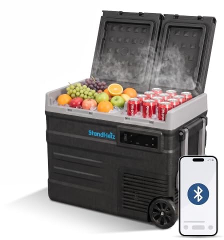 Kompressor Kühlbox 60L – Dual-Zonen Camping Kühlschrank mit Gefrierfunktion bis -20°C, 12V 24V 230V, Bluetooth App, Leise & Energieeffizient, für Auto, Camper & Wohnmobil