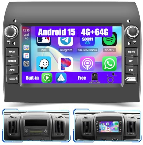 Inefala 4G+64G Autoradio per Fiat Ducato/Citroen Jumper/Peugeot Boxer | Android 15, 7 Pollici Touchscreen, Wireless CarPlay, Android Auto, BT, GPS, WiFi, RDS/FM, Retrocamera, Mic