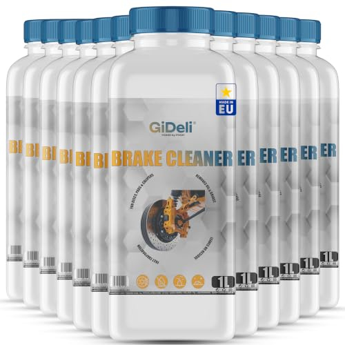 GiDeli Bremsenreiniger 12 x 1 L - Vorrat für mehrere Zweiräder | zwölf Einzelflaschen zum Ausgeben, mehrere Arbeitsplätze gleichzeitig, entfettet Ketten und Ritzel