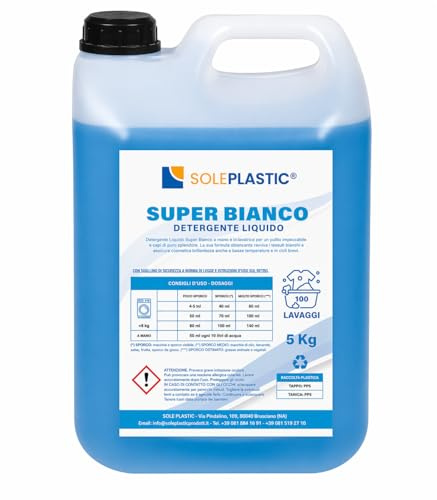 Detersivo Lavatrice PROFUMATO (SUPER BIANCO) per Bucato 5 Litri - 100 LAVAGGI - Detersivo Lavatrice liquido per Asciugamani, Indumenti da Lavoro o Quotidiano - Sicuro su Tessuti Colorati e Bianchi