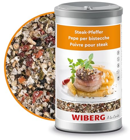 WIBERG Steak Pfeffer – Grobe Würzmischung mit Pfeffer, Meersalz, Vanille und Rohrzucker – Perfekt für Steaks und Vegetarisches, 650 g