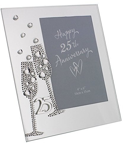 Cadre photo avec motif de flutes en diamants pour un 25ème anniversaire de mariage - WG45425 - 19 cm x 16,5 cm