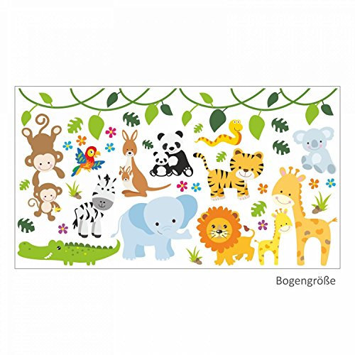 nikima - 013 Wandtattoo Baby Tiere Löwe Elefant Giraffe AFFE - in 6 Größen - Kinderzimmer Sticker Babyzimmer Wandaufkleber niedliche Wandsticker süße Wanddeko Wandbild Junge Mädchen (1000 x 560 mm)
