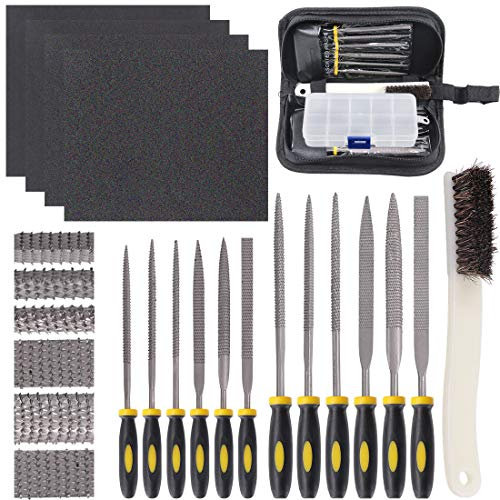 GLARKS 12-teiliges Mini-Holzraspel-Set mit Bürste und Aufbewahrungsbox mit 4 Schleifpapier zur Befestigung von Juwelieren, Diamanten, Holzschnitzereien