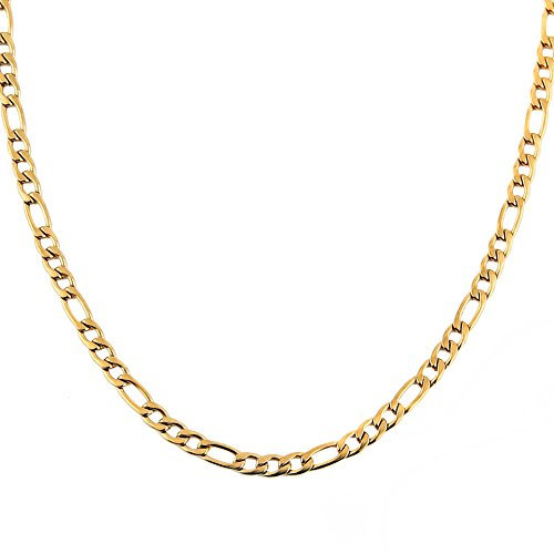 HZMAN 5mm Men Women 24K Real Gold Plated Figaro Chain Stainless Steel Chain Necklace Jewelry Gift 16-30 (Gold,20in)