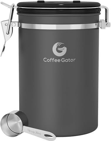 Coffee Gator Aromadichte Kaffeedose Aufbewahrungsbehälter mit CO2 Ventil und Magnetischem Dosierlöffel (Grey, Large)