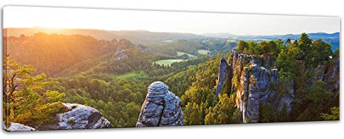 Bilderdepot24 Bild auf Leinwand | Elbsandsteingebirge - Sächsische Schweiz I in 160x50 cm als Panorama Wandbild XXL | Wand-deko Dekoration Wohnung modern Bilder | 211423
