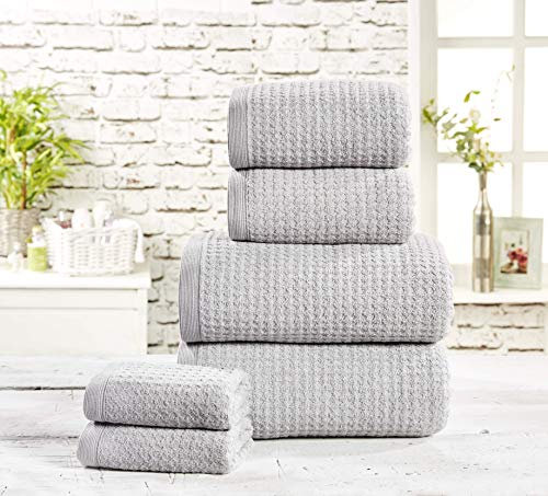 Belle Maison Rapport Handtuch-Set, Waffelmuster, 480 g/m², Baumwolle, Sturmgrau, 6