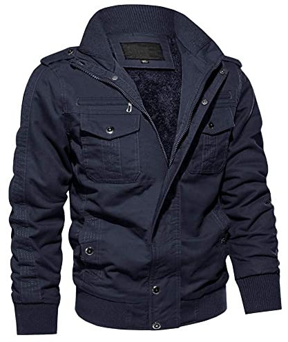 MAGCOMSEN Herren Jacke Fleecejacken Übergangsjacke mit Innenfleece Jacket Winterjacken Warme Fliegerjacke Dunkelblau S