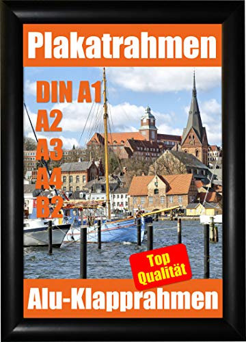 Promo-Station GmbH DIN A1, A2, A3, A4, B2 Klapprahmen, Alu Klapprahmen, Plakatrahmen, Posterrahmen, Wechselrahmen, Bilderrahmen, Rahmen Gehrung Schwarz (A2)