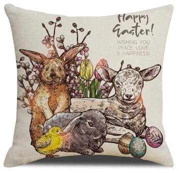 FANSU Leinen Kissenbezug 2 Set, Frühling Ostern Ostereier Hase Festival Drucken 45X45cm Quadratische Zierkissenbezüge Atmungsaktive Home Sofa Büro Dekoration (Gelbes Huhn,45x45cm)