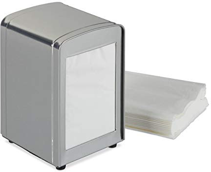 1 x Serviettenspender Retro, Metall, kleine Gastro Serviettenhalter für Eisdiele, Café, Bistro, HBT: 15x9,5x11, Silber