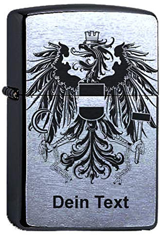 Österreich Adler Lasergravur mit Wunschgravur Compatible with Zippo personalisiert, Austria Sturmfeuerzeug Benzin Personalisieren