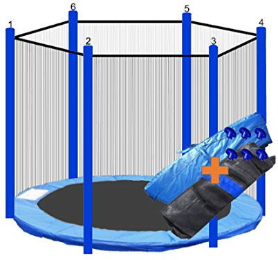 walexo Trampolin Randabdeckung + Sicherheitsnetz für 6 Stangensysteme (244 cm Ø, Blau/Blau)
