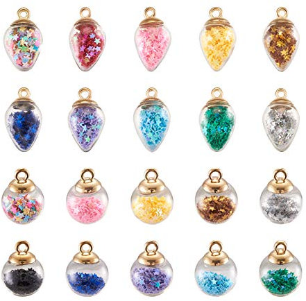 Beadthoven 100 Stück Kristallglaskugel-Anhänger in Tropfenform mit Stern Glitzer-Pailletten bunt glitzernd Stern Glaskugel-Anhänger für DIY Armband Ohrringe Schmuckherstellung