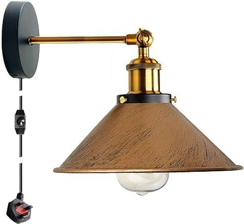 DC VOLTAGE Industrial Metal Wall Mount Sconce Adjustable Arm Light on/Off Switch Plug 22cm Cone Lamp Shade with E27 Base Lamp Holder for Restaurant Office Bar Hotel Coffee Shop Decoration.