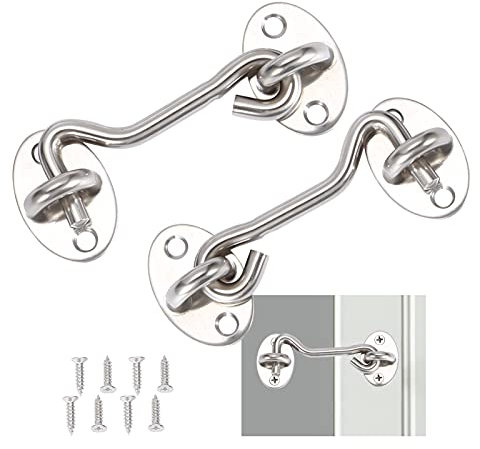 2 Pcs Stainless Steel Cabin Hook and Eye Latch Gate Lock, Barn Door Swivel Window Hook Lock with Mounting Screws for Shed Gate or Garage Door (3 Inch)
