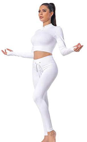 XDSP Damen Sportanzüge Sport Sets Sport Jogginganzug Sport Sets Yoga-Klage Leggings und Stretch Fitness-Set Reißverschluss Trainingsanzug Fitnessstudio, Laufen, Yoga(Weiß 3 L)