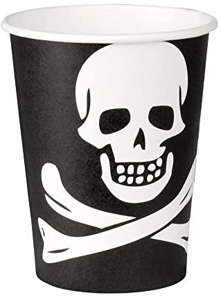 Boland 74268 - Party-Becher Piraten Classic, 10 Stück, 210 ml, umweltfreundliches Party-Geschirr, 100 % Papier, Geburtstag, Mottoparty