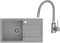 VBChome Spülbecken mit Armatur 77 x 44 cm Grau Spüle Einzelbecken Küche Einbauspüle Verbundspüle Küchenspüle gesprenkelt flächenbündig Siphon Waschbecken Spültischmischer mit flexiblem Auslauf