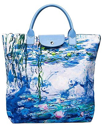 Signare Canvas Foldable Tote Bag Reusable Shopping Bag Grocery Bag with Famous Art Design (Monet - Water Lilies)