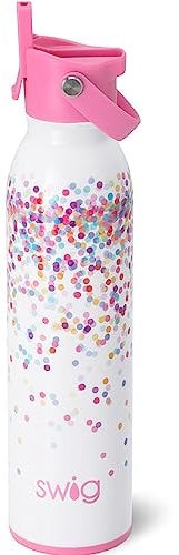 Swig Life 20oz Insulated Water Bottle, Travel Water Bottle with Straw and Lid, Cup Holder Friendly, Stainless Steel (Confetti)
