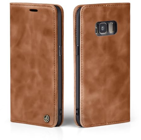 LBH Handyhülle für Samsung Galaxy S8 in Hellbraun mit Karten- und Geldfach Smartphone Hülle mit Standfunktion Flip Case Schutzhülle Magnetverschluss Vintage