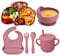 Domueay Vajilla Bebe Silicona con Ventosa Plato Cuenco Cuchara Tenedor Tazas Babero Set sin BPA,6 Piezas Antideslizante Compartimentos Aprendizaje Kit Vajilla para Infantil Niños,Rosa Conejo