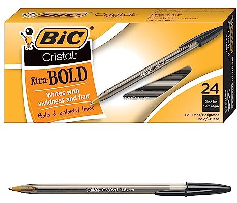BIC Cristal Xtra Bold Ballpoint Pen, Bold Point (1.6mm) For Vivid And Dramatic Lines, Black Ballpoint Pens, 24-Count