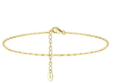Daesar Fußkettchen für Damen, Fußkette Silber 925 Vergoldet 1.5MM Bohnenkette Fußkettchen Gold 26CM Strand Urlaub