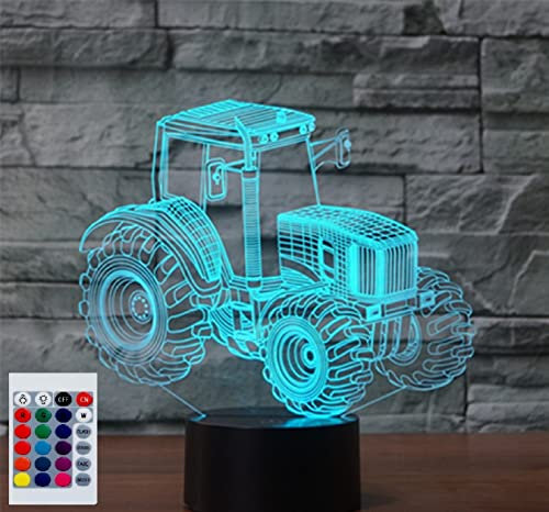 SUPERHONGJIHAO Nachtlicht für Kinder, 3D-Traktor, LED-Lampe mit Fernbedienung, 16 Farbwechsel Geburtstagsgeschenk für Kinder