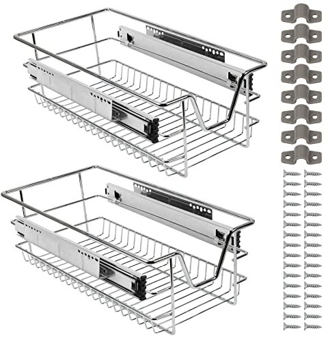 Ansobea Teleskopschublade aus Metall Schrankauszug Küche Regal Max Belastung 20kg Under Sink Organizer Teleskopschublade 30cm inkl. Schienen, 2 Stück