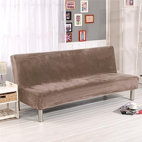Surwin Sofabezug ohne Armlehnen 2/3 Sitzer, Samt Einfarbig Stretch Armlose Clic Clac Sofabettüberzug Bunt Sofahusse Schonbezug Protector für Klappcouch Schlafsofa (L:190-210cm,Braun 1)