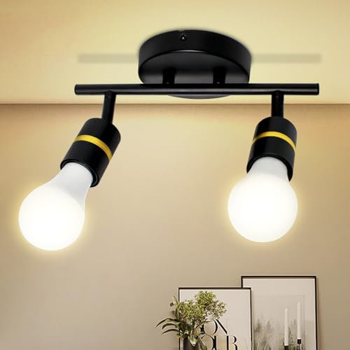 HiBay Deckenstrahler 2 Flammig E27 Deckenlampe Schwarz Deckenspots Schwenkbar Modern Wandleuchte innen für Schlafzimmer Küche mit 12W Warmweiß LED Glühbirne