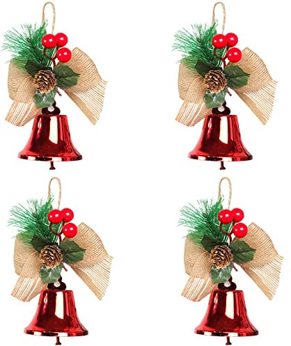 Skeadex 4 Stück Weihnachtsglocken Weihnachtsdeko Weihnachtsbaum Deko Weihnachtsmann Rot Gold Glöckchen Hängende Glocken Weihnachten Baumschmuck Weihnachten Weihnachtsglocke Weihnachtsbaumschmuck