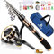 BNTTEAM Spinnrute und Rolle Combo Carbon Teleskop Angelrute 13BB Angelrolle Tasche Köder Schnur Haken Set für Reisen Surfen Salzwasser Süßwasser (B1-Full Kits, 1,81 m/180,1 cm/1,8 m)