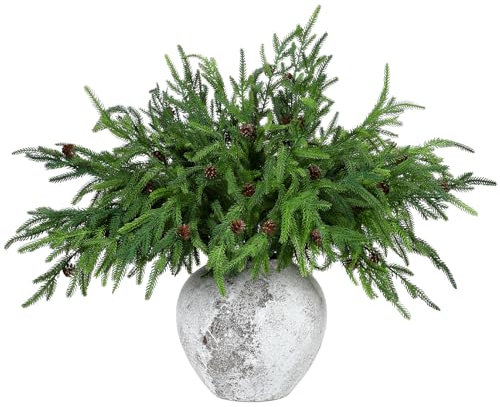 Yinder Norfolk Tannenzapfen mit Tannenzapfen, künstliche Weihnachtszweige für Weihnachten, Innen- und Außenbereich, Heimdekoration, 10 Stück