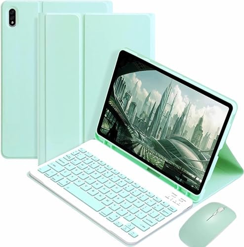CLALOC Funda con Teclado para Samsung Galaxy Tab S6 Lite 10.4 2024/2022/2020, Cubierta De Teclado QWERTY Inalámbrico Bluetooth Desmontable Magnético con Soporte para Bolígrafo Y Ratón,Verde