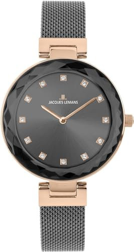 JACQUES LEMANS Damenuhr Milano massiv Edelstahl Swarovskisteine 1-2139F