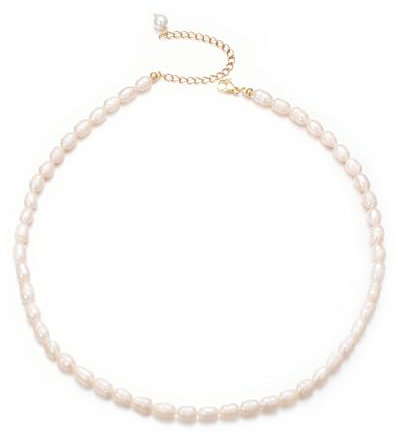 Aleasha 6mm Süßwasserreis Perle Kette Gold Zierlich Weiß Perle Halskette Damen Handgefertigt Schmuck Geschenke 38+7cm