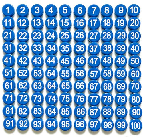 1-100 Magnetische Zahlen, Magnete mit Nummer für trocken abwischbare Tafeln, runde Zahlen-Kühlschrankmagnete für Whiteboard in Haus und Büro (2,0 cm Durchmesser, Blau)