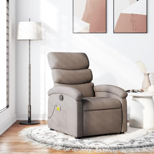 Festnight Fernsehsessel Massagesessel Verstellbar Relaxsessel mit Liegefunktion TV Sessel Wohnzimmer Liegesessel Massage Sessel Liegen Einzelsofa Massagestuhl Max 110 kg Taupe
