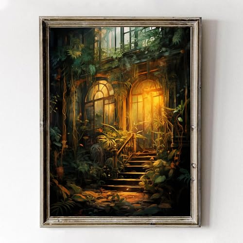 AISSPINGET Dark Academia Poster, Vintage, Gothic, Gemälde, mittelalterliches Schloss, Wandkunst, grünes, natürliches botanisches Poster, Gothic-Bild, mittelalterliches Schloss, überwachsenes